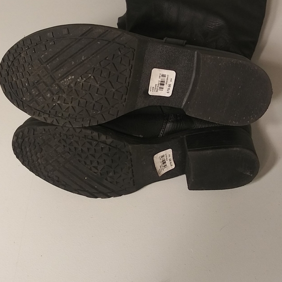 Black Motorcycle Boots Faux Leather Silver Accents - Picture 5 of 7